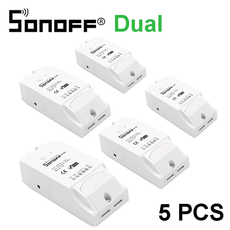 Dual 5PCS 1-5 Sonoff Dual 2CH Wifi освещение переключатель Управление несколькими устройствами светодиодный WiFi переключатель управление двумя устройствами умный Wifi беспроводной умный переключатель - Комплект: Dual 5PCS