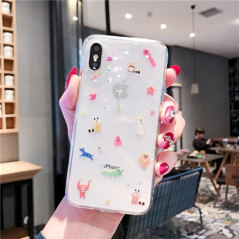 ORYKSZ For iPhone X XR XS Max Case Cartoon Fish Glitter Transparent Soft Phone iphone 8 7 6 6S Plus Silicone Back Cover |