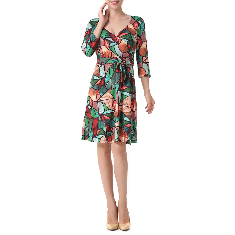 2017 New Arrival Women Autumn Dresses V-Neck Floral Half Sleeve Patchwork Dress Vestido De Festa 2 Colors | Женская одежда