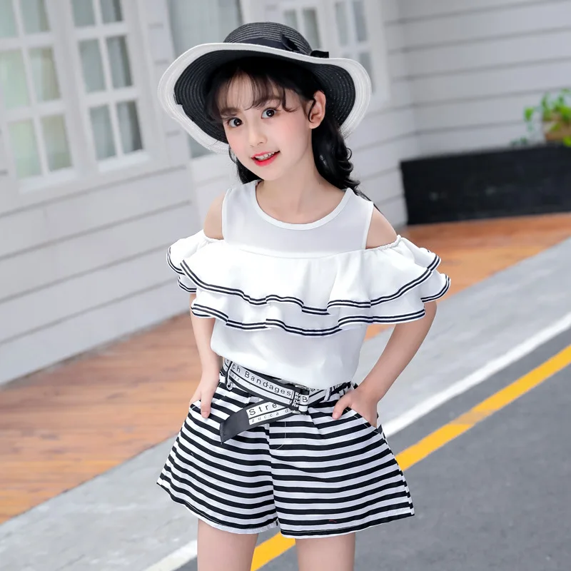 Летняя одежда для девочек комплекты 2019 детская Топ без бретелек с коротким