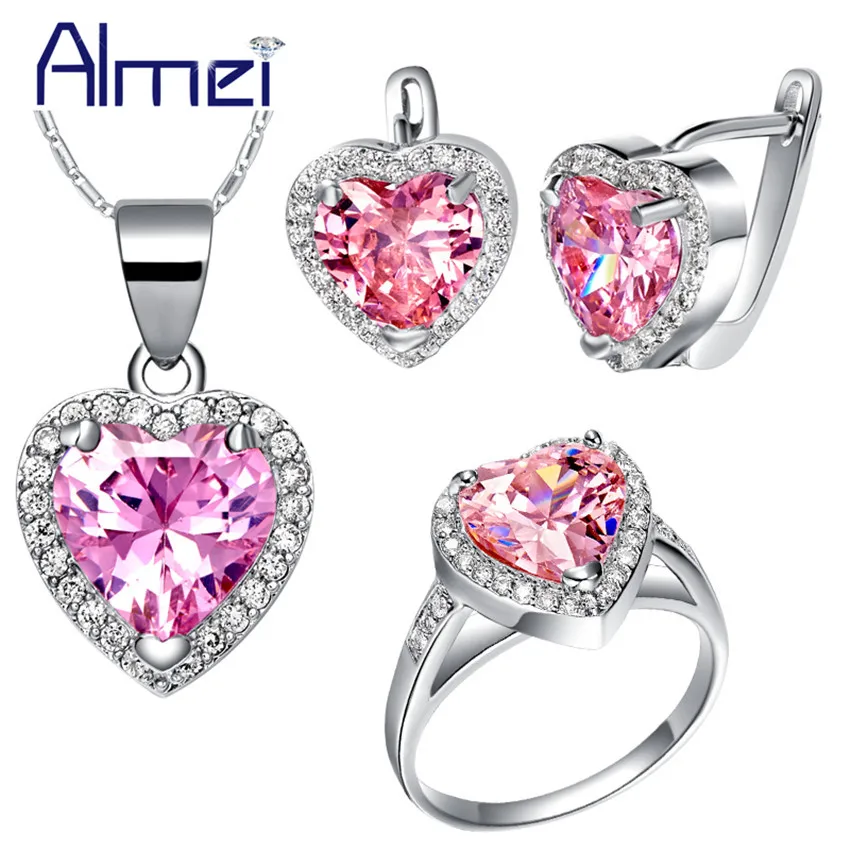Almei модные роскошные сердца винтажные розовые циркониевые Ювелирные наборы для