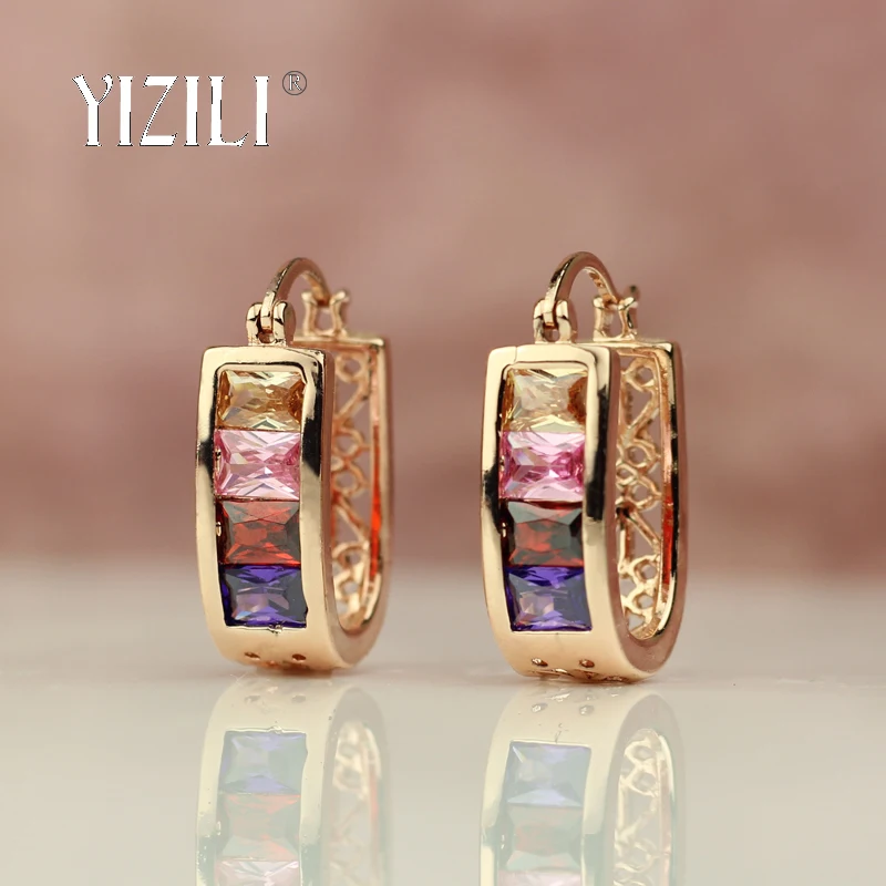 Серьги YIZILI из розового золота 585 пробы с инкрустацией микровоска для женщин