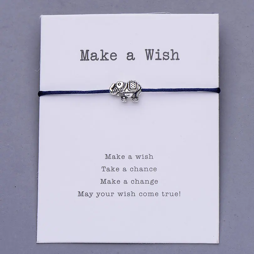 dark blue with card Pipitree Ретро Браслет с подвеской в виде слона дружбы вдохновляющий подарок Красная Нить Регулируемые Браслеты Wish женские мужские детские ювелирные изделия - Окраска металла: dark blue with card