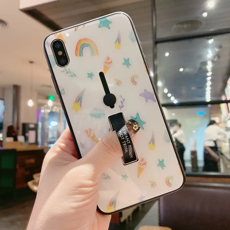 Чехол для Iphone 7 X XR 8 6S XS 6 милый INS мультфильм Радуга девушка петля кольцо чехлы Plus