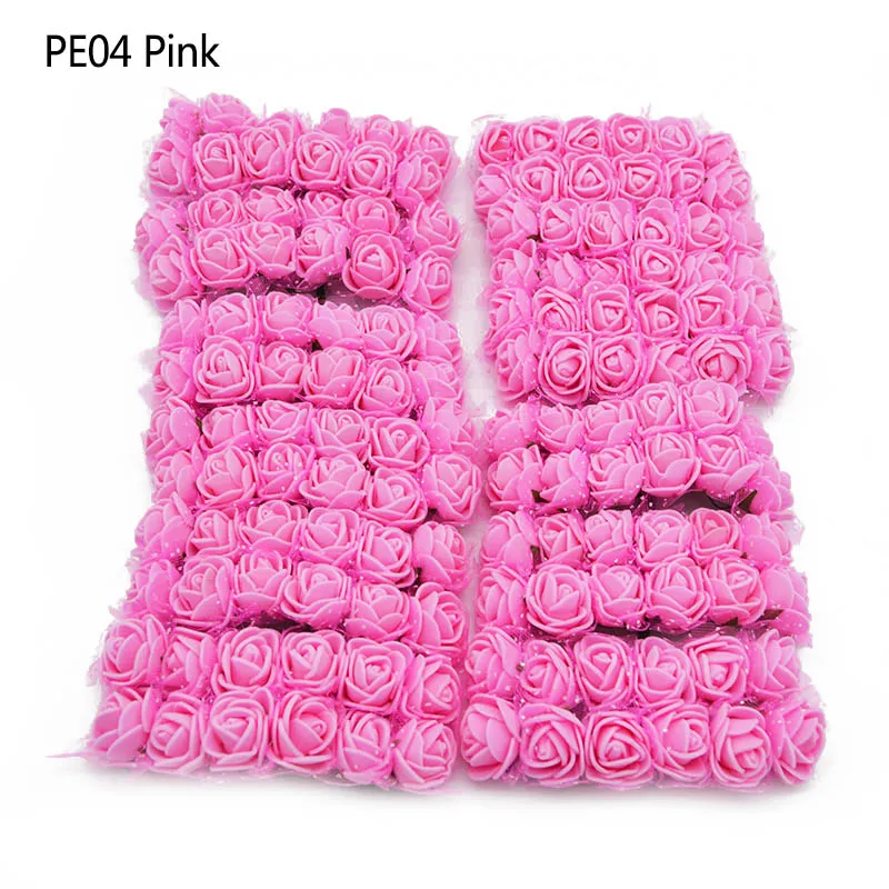 PE04 pink 144 шт./лот, 2 см, мини искусственный Шелковый цветок, ПЭ пена, роза, Свадебный букет невесты ручной работы, сделай сам, венок, товары для дома, вечерние украшения - Цвет: PE04 pink