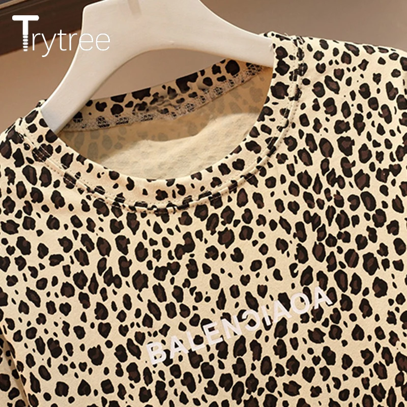 Женский комплект из двух предметов Trytree повседневный Леопардовый топ +