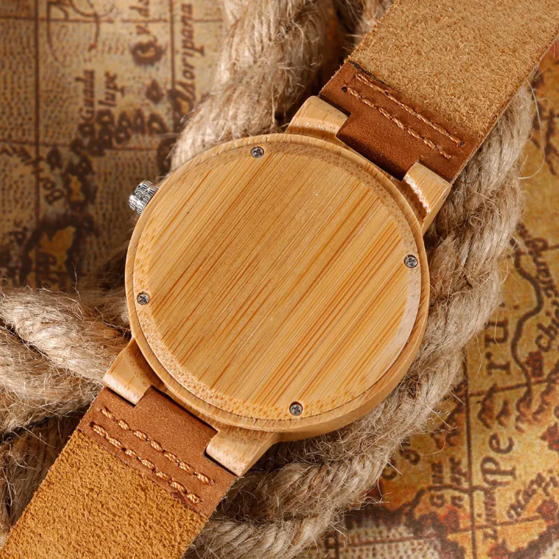 

New Fashion Handmade Wood Watch Analog Men's Watches Genuine Leather Creative Hole Time Ladies Gift Relojes
