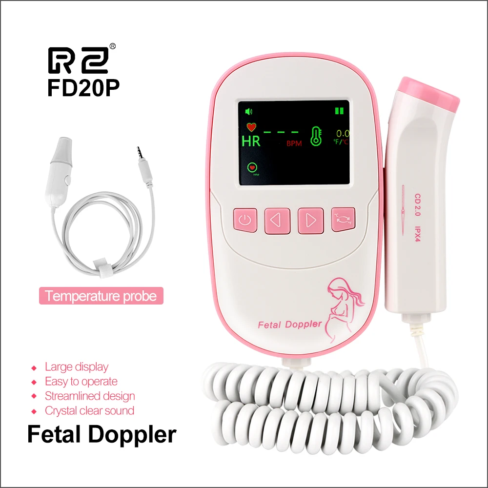 

RZ Fetal Doppler Ultrasound Sound Baby Heartbeat Detector Monitor LED Digital Prenatal Pocket Fetal Doppler Stethoscope