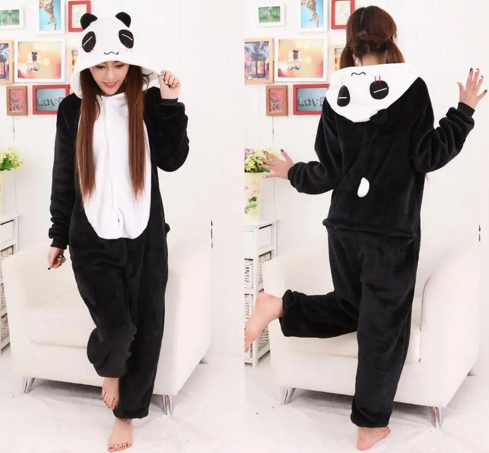 MC0647 Panda Осенне-зимние пижамные комплекты с единорогом, пижамы с героями мультфильмов, женская пижама, теплая Фланелевая пижама с изображением животных, зебры, стежка, пижамы с единорогом, кигуруми - Цвет: MC0647 Panda