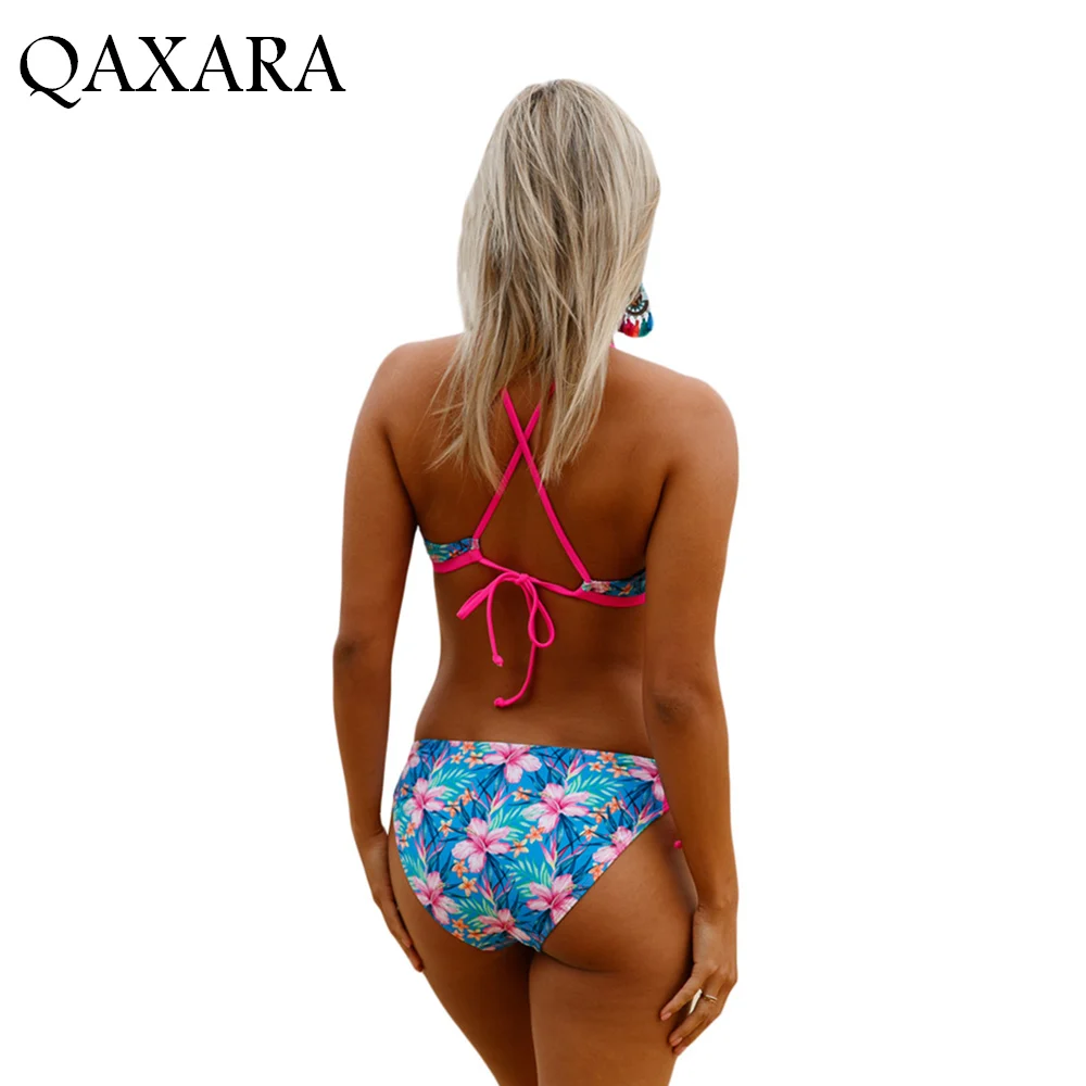 Blue Floral Rosy Trim Fishnet Mesh Patchwork Black White Lace Up Front Design Tankini Crisscross Back Self-tie Of The Top Comfy |