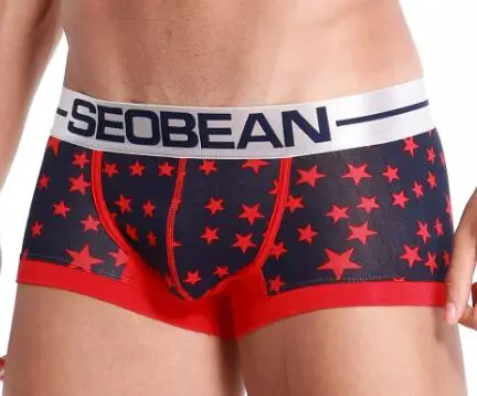 RED STAR SEOBEAN Новое поступление мужской звезда шаблон хлопок нижнее белье с низкой посадкой боксеры Классическая основа Эфирное Мужское нижнее белье - Цвет: RED STAR