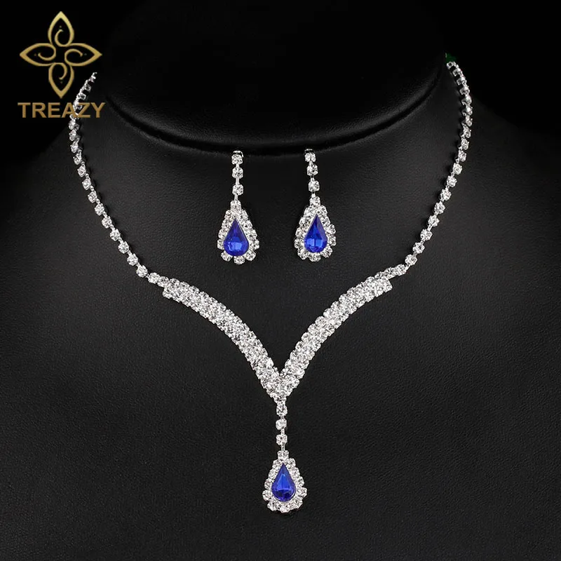 Комплект из колье и серёг с кристаллами | Украшения аксессуары