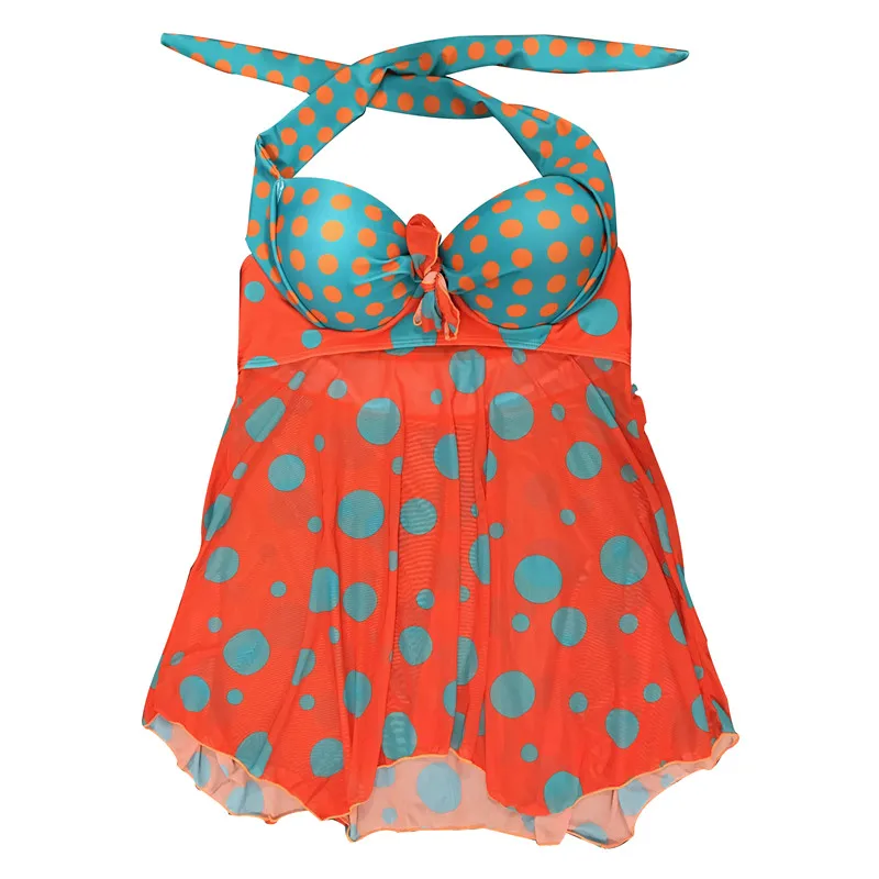 2018 плюс Размеры купальники Для женщин Оранжевый Купальник женский Push Up в горошек