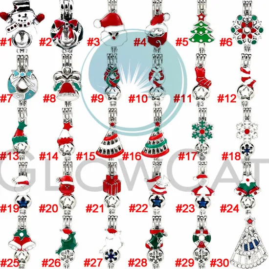 30pcs (N1-N30) Смешанные 30 стилей эмаль Новогодняя тема медальон кулон жемчужина клетка духи X'mas дерево носки колокола Рождественский подарок - Окраска металла: 30pcs (N1-N30)