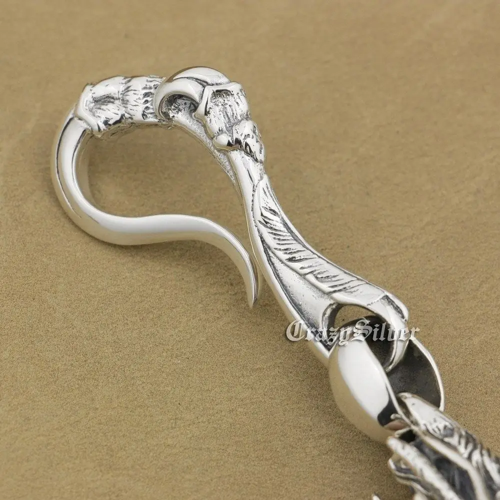 LINSION Серебряный Дракон коготь крюк для ключей мужской байкер рок брелок в стиле