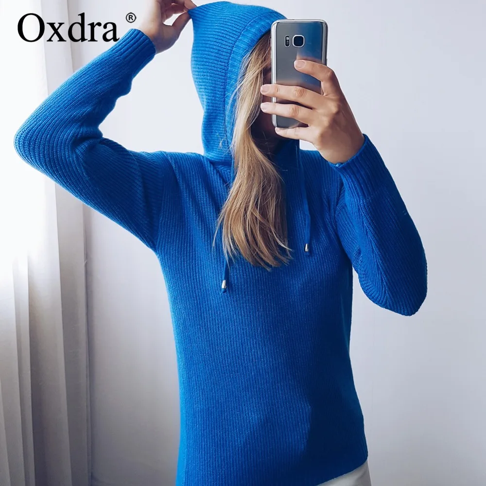 Oxdra 2018 осень зима модный женский пуловер чистый цвет вязаные свитера