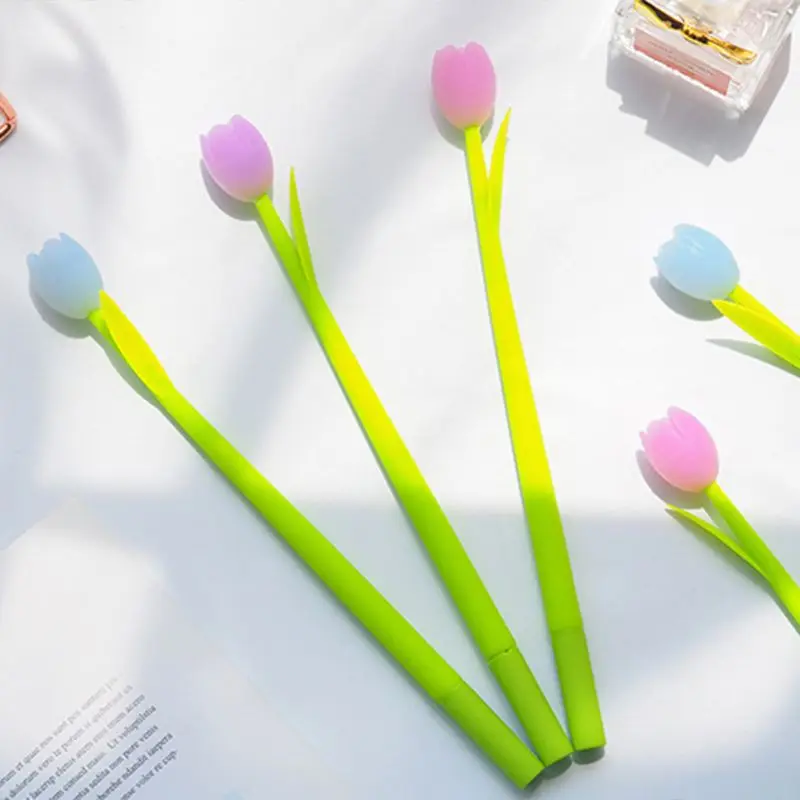 Creative Stationery Gel Pen Light Sensation Tulip Cute Soft Silicone Black 0.5mm Quick-Drying Office Signature Gel Pen Cute Smal