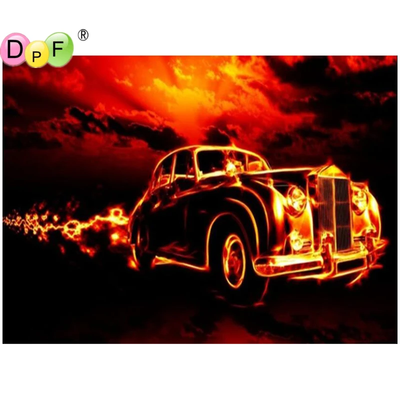 

DPF DIY подарок 5D алмазная живопись поделки огонь автомобиль Алмазная мозаика квадратная вышивка крестиком домашний декор Алмазная вышивка р...
