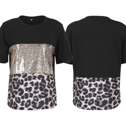 2019 Women Short Sleeve Loose T Shirt Fashion Paillette Summer Casual Tee Cotton Tops | Женская одежда
