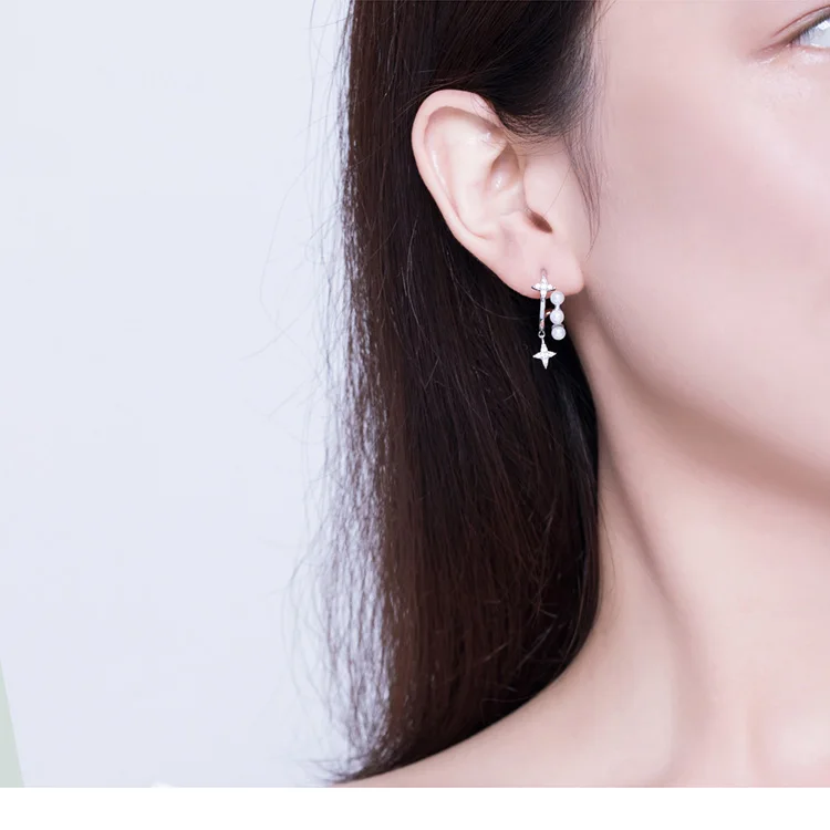 bamoer Dazzling Stars Dangle Earrings for Women 925 Sterling Silver High Quality Wedding Statement Jewelry Pear Earing BSE183
