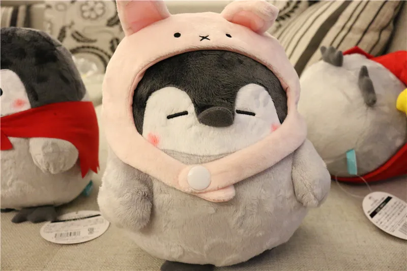 1 шт. японские Kawaii мягкие игрушки положительный энергетический пингвин плюшевые куклы маленькая девочка кролик шляпа игрушечный пингвин куклы 25 см