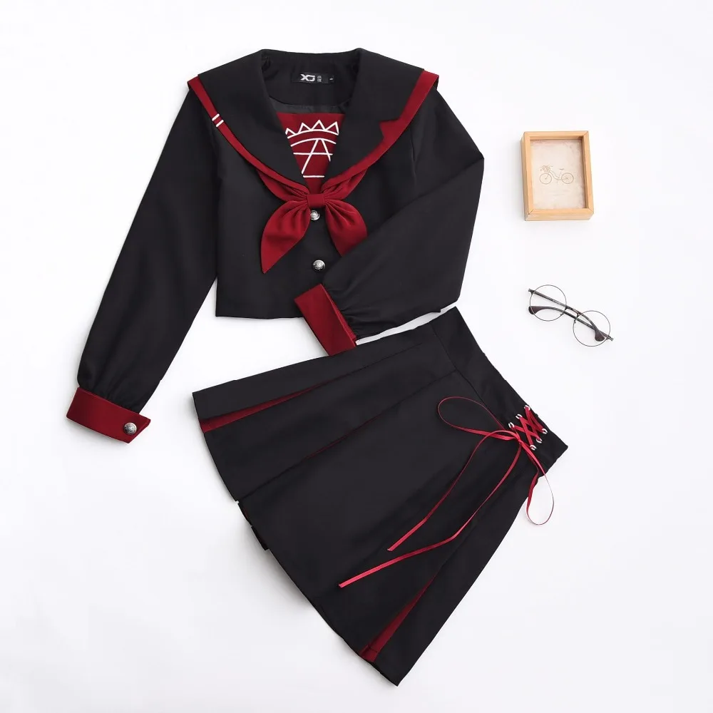Черный jk костюм моряка COS школьная одежда женская школьная форма Мягкая Панк Лолита Волшебная передняя часть Хэллоуин модные костюмы