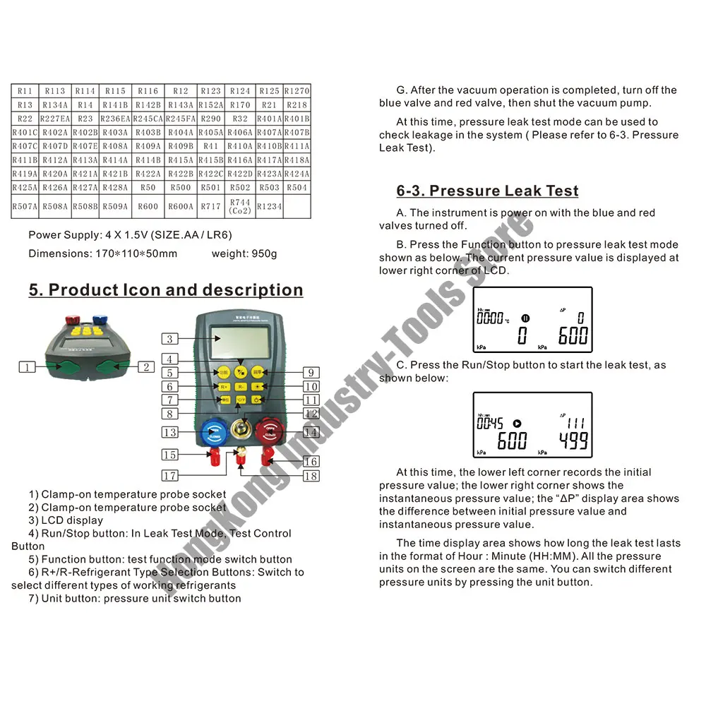 Цифровой манометр вакуумный холодильные инструменты измеритель температуры HVAC