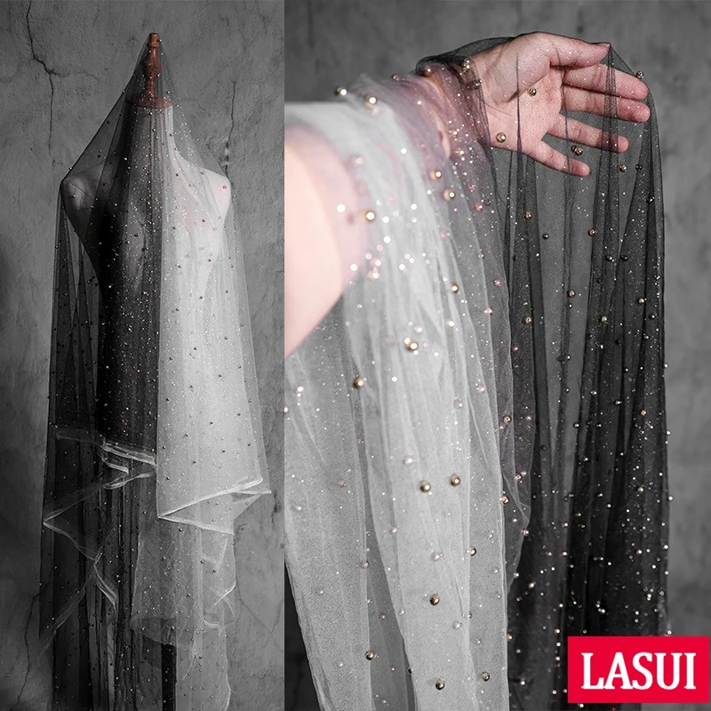 

LASUI 2019 Новинка 3 ярда = 1 шт. яркая звездная звезда черный градиент бронзовая пудра + золотые бусины Сетка кружевная ткань