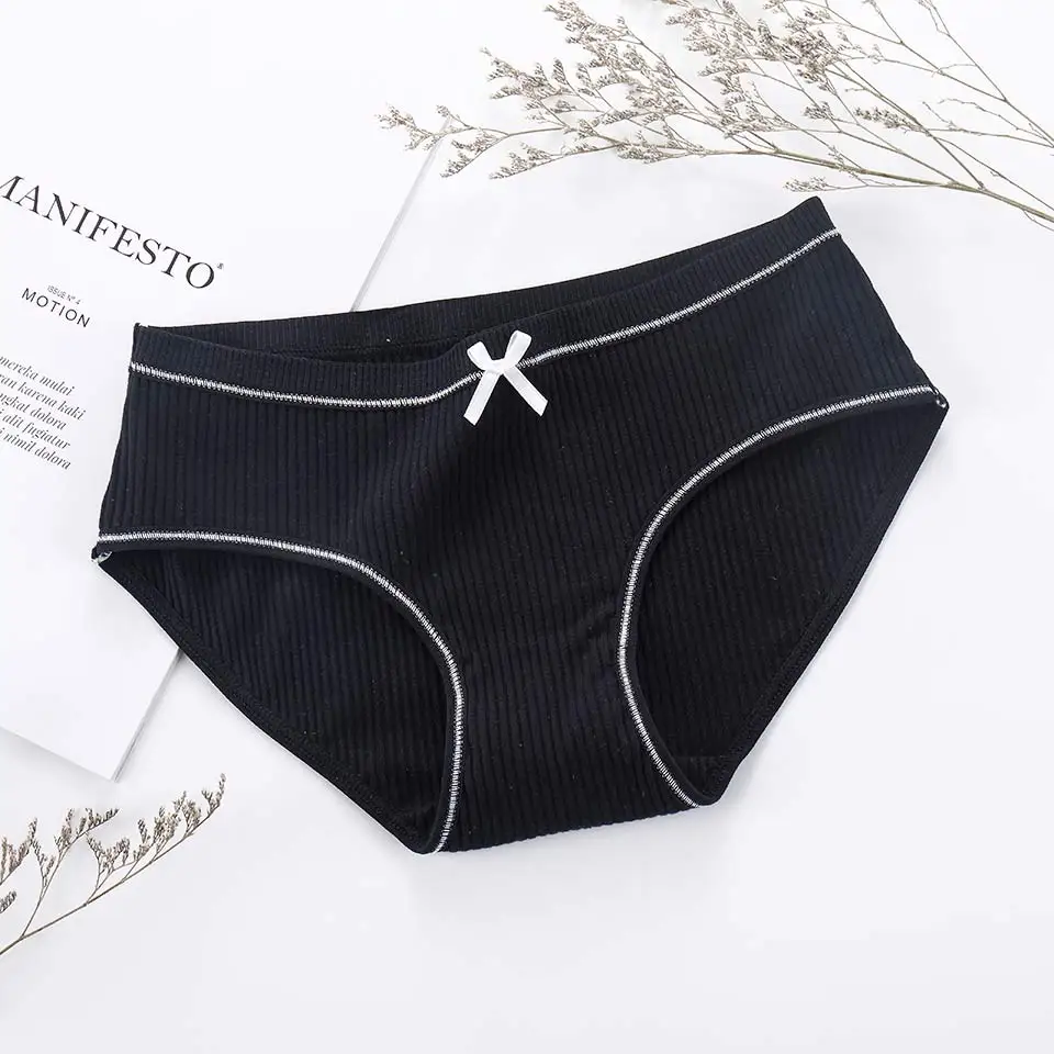 Black panties Женское Бесшовное нижнее белье, сексуальные хлопковые мягкие воздухопроницаемые трусики, трусы для девочек, M-XL, одноцветные, со средней посадкой, с бантом, нижнее белье, высокое качество - Цвет: Black panties