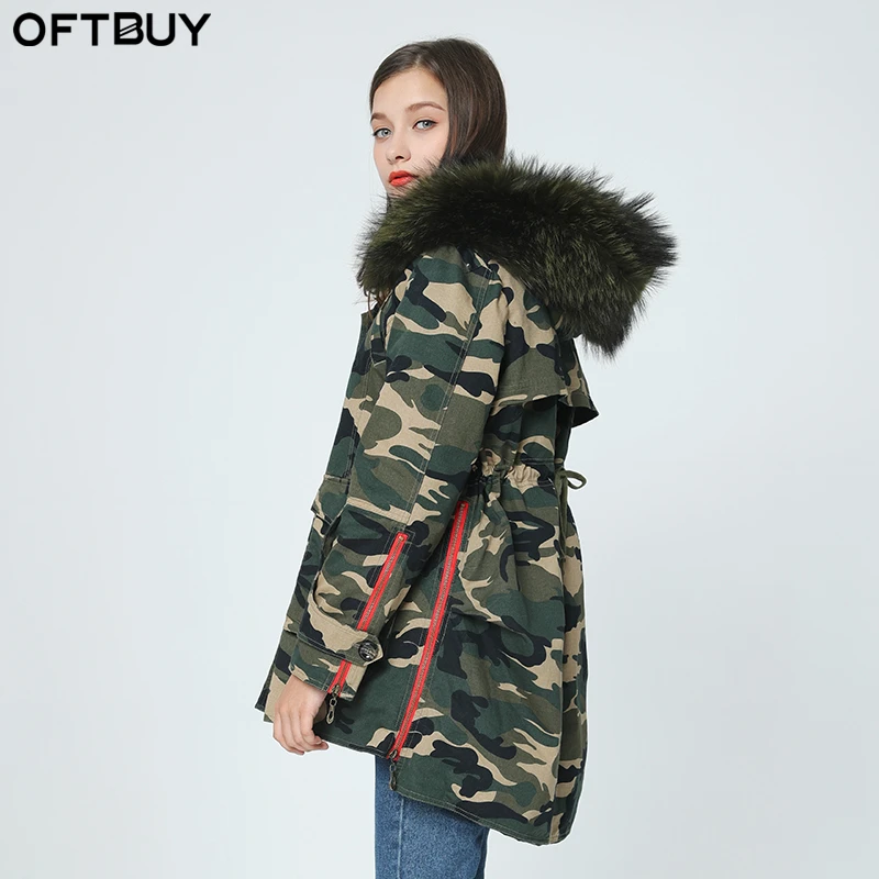 OFTBUY 2019 зимняя куртка пальто женская верхняя одежда 100 натуральный мех енота
