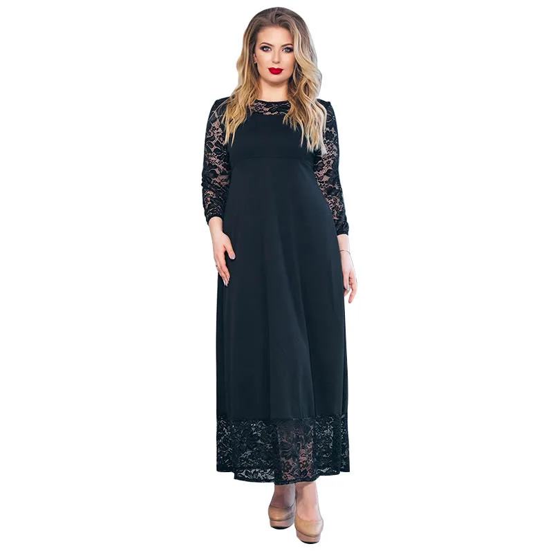 5XL 6XL 2019 женское кружевное платье осеннее длинное элегантная женская одежда
