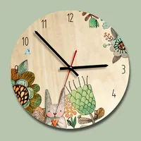 M.Sparkling 11 inch wooden wall clock large round basswood creative wall clock cute cartoon bedroom quiet clock