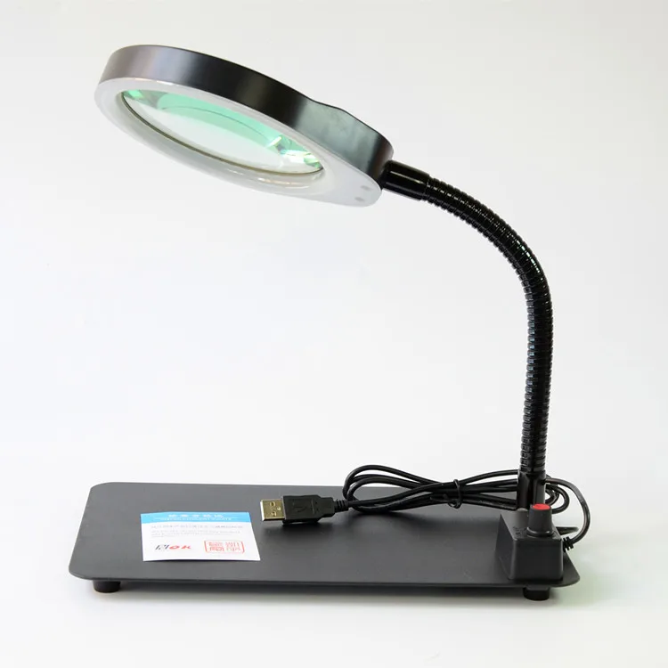 Crafts Glass Lens LED Desk Lighting Magnifier Lamp Light 5X Magnifying Desktop Loupe Repair Tools with 48 LEDs Stand