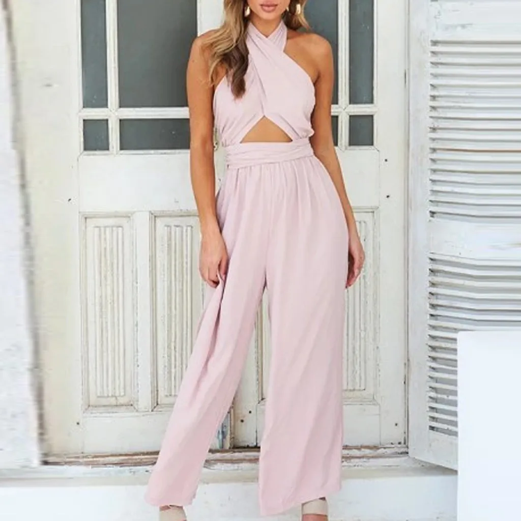 Женский праздничный комбинезон с широкими штанинами облегающий Длинный