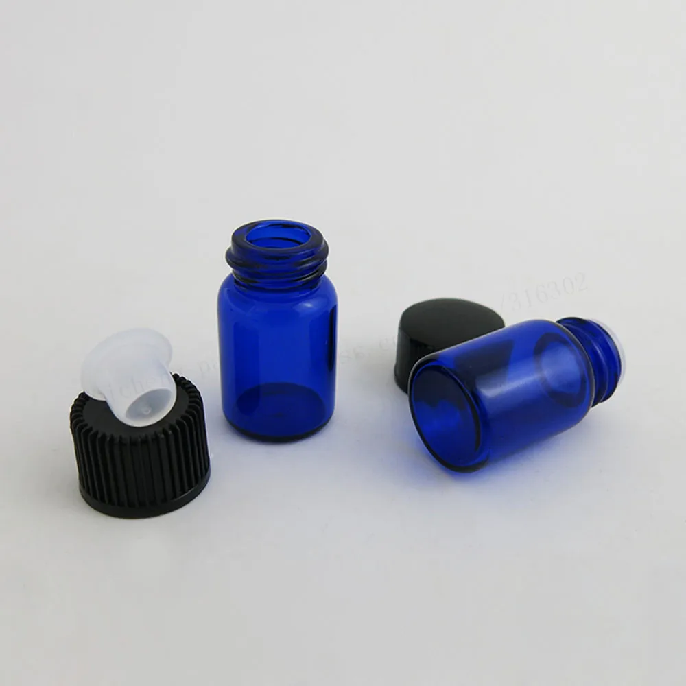 

1000 X 2ML Mini Paint Blue Glass Bottles For Essential Oil Orifice Reducer cap Blue Small Glass Vials with plastic lids