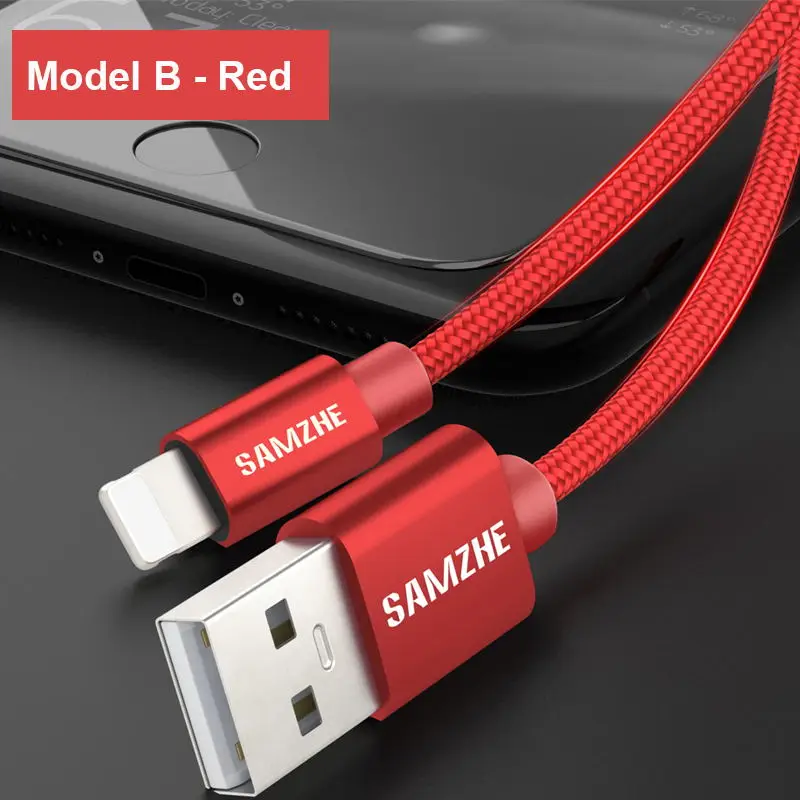 SAMZHE телефон USB кабель для передачи данных, кабель для зарядки, быстрая зарядка, кабель для передачи данных для iPhone 5/6/7Plus и Ipad, кабель для мобильного телефона - Цвет: Красный