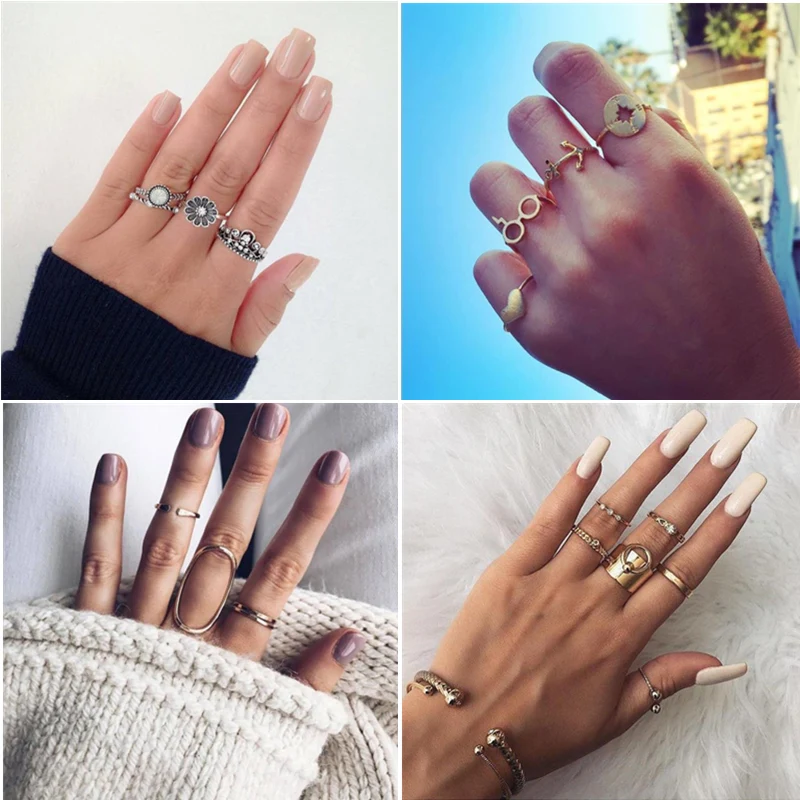 Женский винтажный набор колец из серебра и золота кольцо на палец в стиле бохо с