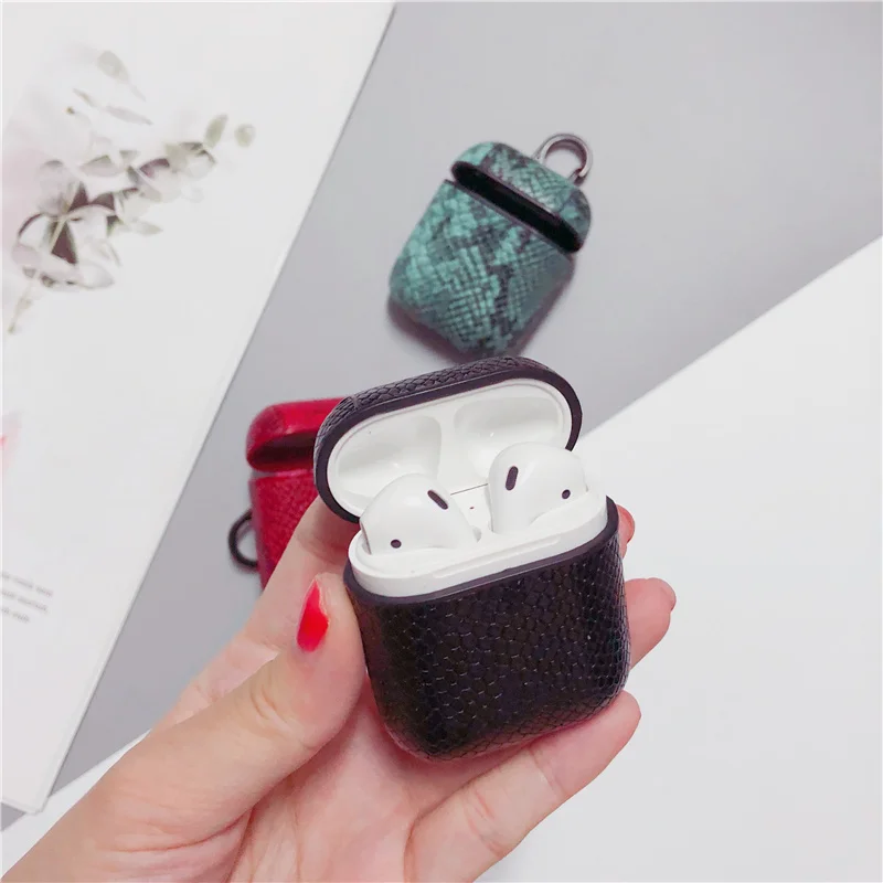Роскошный кожаный чехол из змеиной кожи для Apple AirPods, защитный чехол, Bluetooth, беспроводной чехол для наушников, чехол для зарядки, сумки