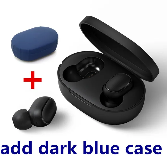 add dark blue case Xiaomi mi Red mi AirDots TWS Bluetooth 5,0 наушники, беспроводная гарнитура, шумоподавление, стерео наушники, наушники, гарнитура с mi c - Цвет: add dark blue case