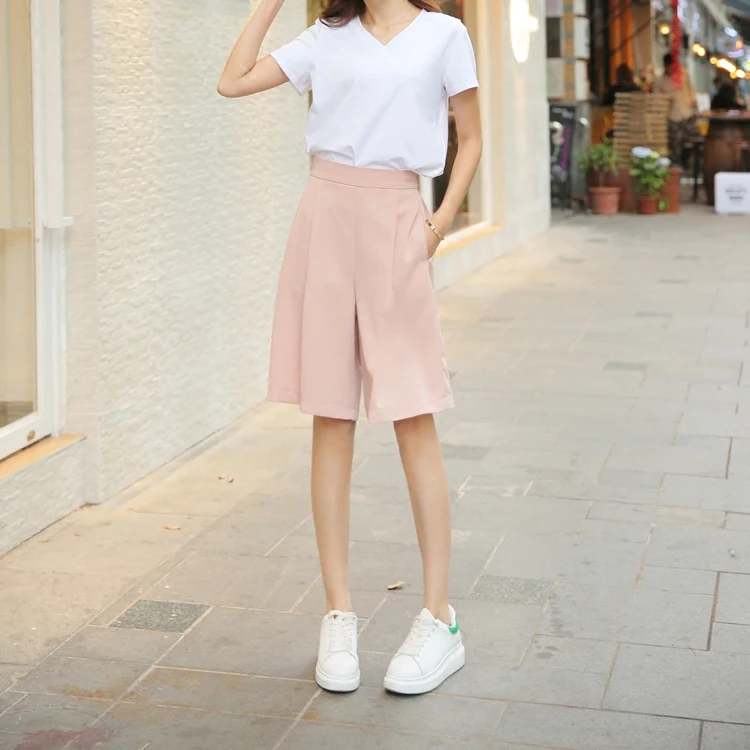 Женские Элегантные широкие брюки до колен для девушек женские повседневные