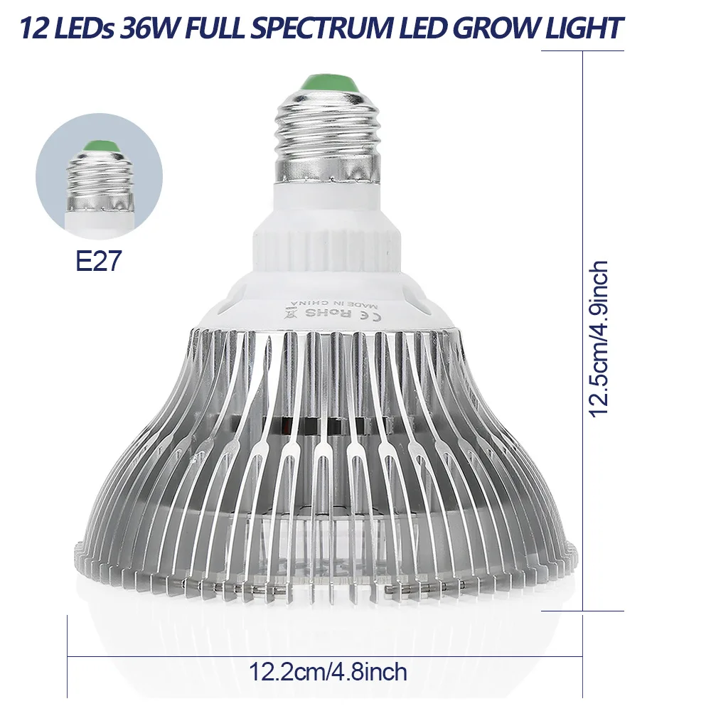 Светодиодсветодиодный фитолампа полного спектра для выращивания растений E27 36