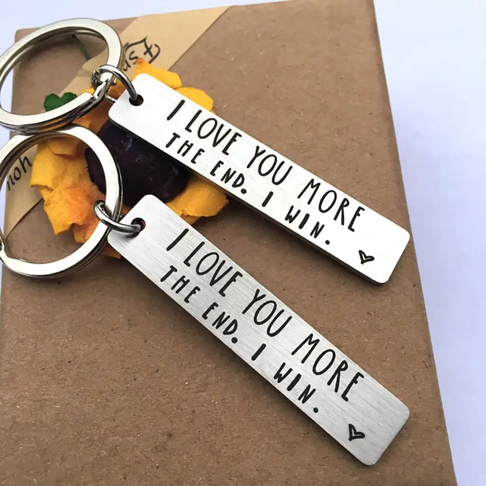 

I LOVE YOU MORE THE END Letter Strip Metal Couple Keychain Key Ring Holder Lovers Gift Decor Key Chain Valentine's Day Gifts Key