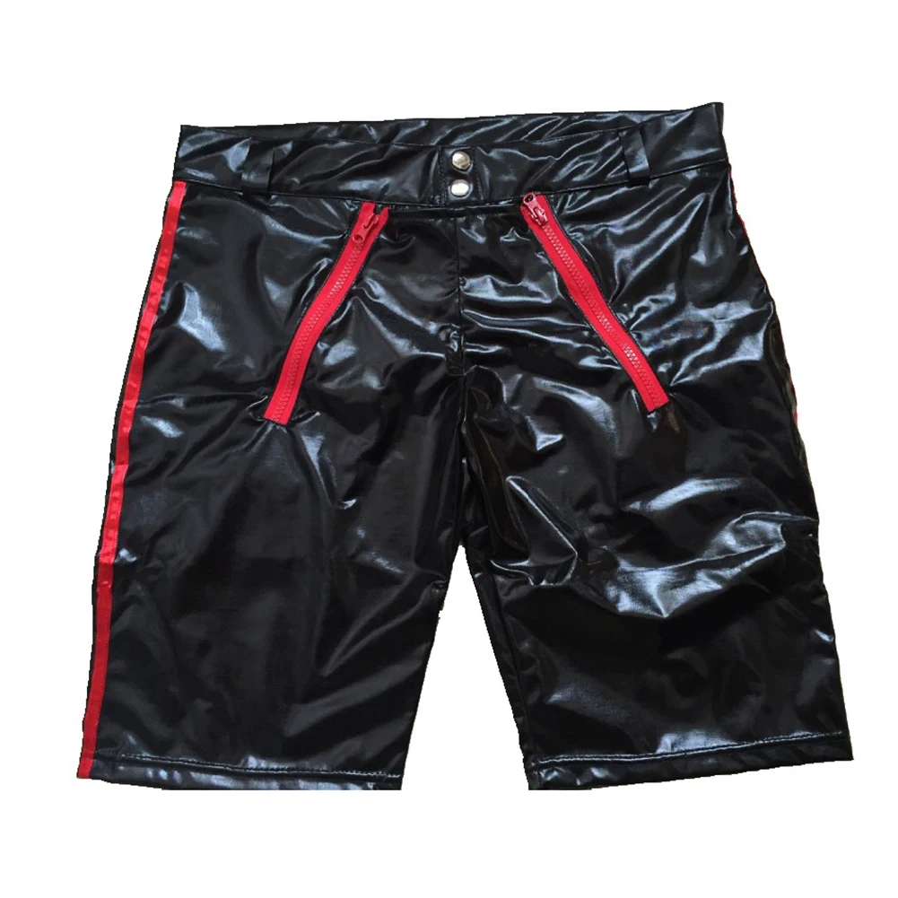 

Sexy Men Patent Leather Zipper Tight Shorts Wetlook Clubwear Boxer