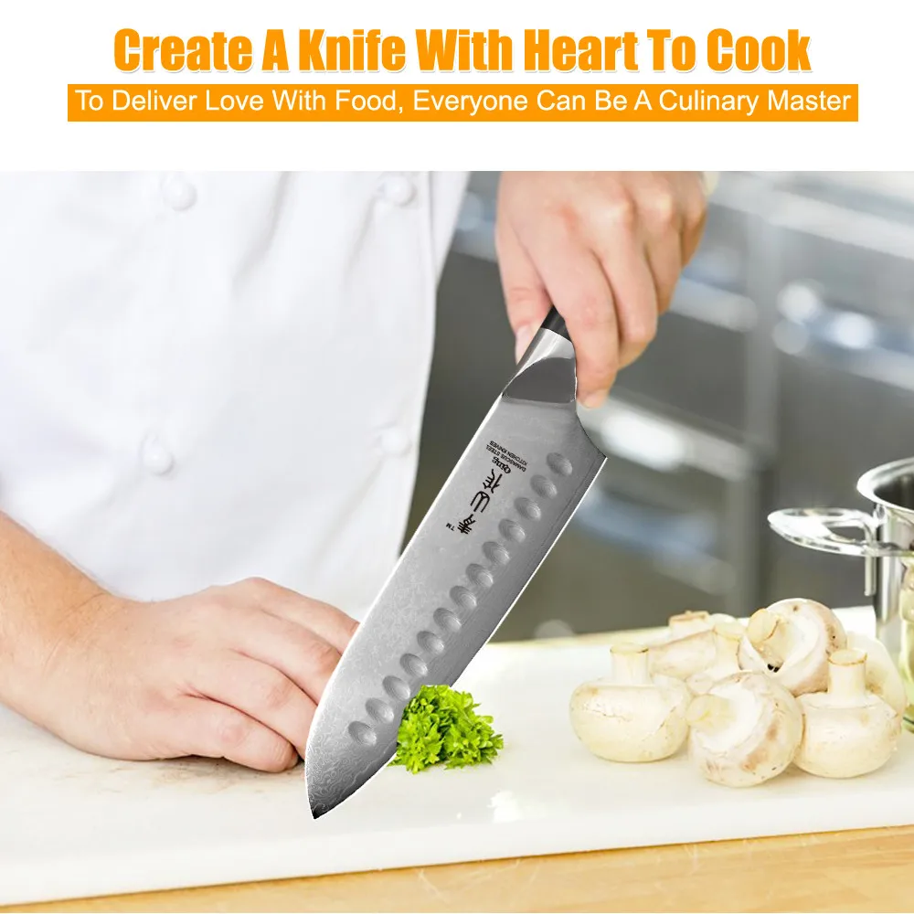 QING кухонный дамасский нож профессиональный Santoku 7 дюймов 6 5 Дамасская сталь