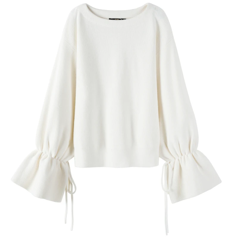 SEMIR Women Fine Knit Sweater with Drawstring Trumpet Sleeve Womens Pullover Ribbing at Neckline Cuff and Hem for Winter | Женская
