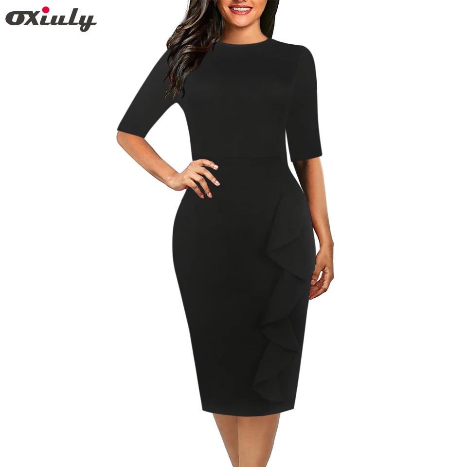 Женское платье карандаш Oxiuly классическое облегающее до колена с коротким