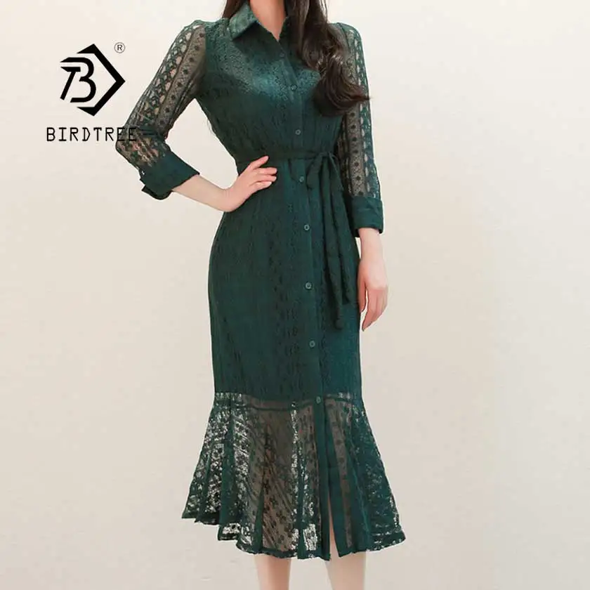 2019 винтажное кружевное женское длинное платье однобортное Бандажное с бантом