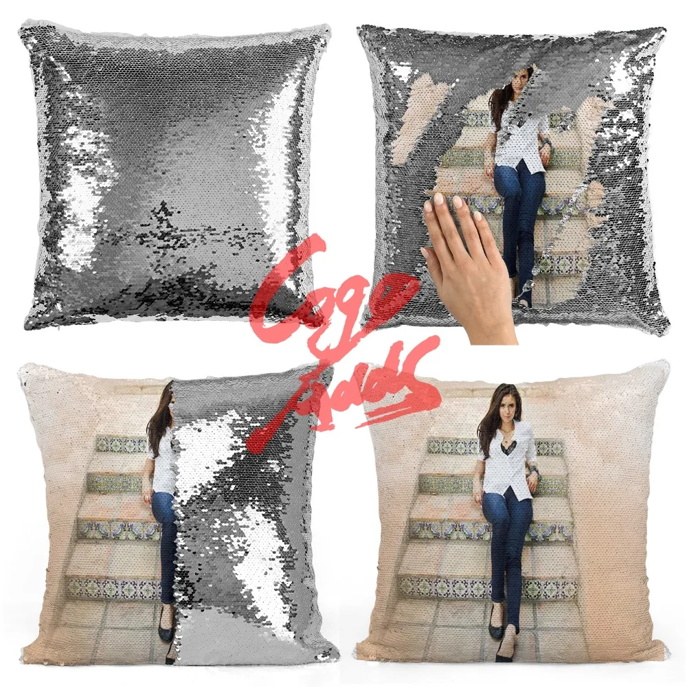 

nina constantinova dobreva wedding birthday party photo sequin cushion cover custom image reversible sequin mermaid pillowcase