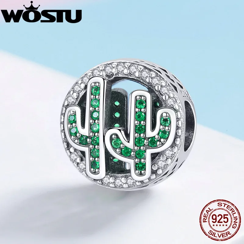 WOSTU, Новое поступление, 925 пробы, Серебряный кактус, кактусы, шарм, бисер, подходит для самостоятельной сборки, браслет, S925 серебро, ювелирное изделие, подарок CQC918