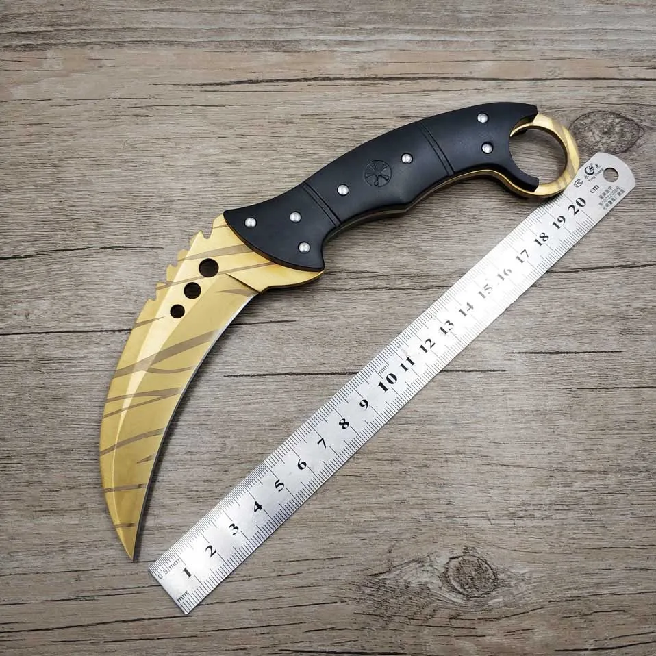 Tiger tooth Прямая поставка 420C стальной karambit cs go тактический нож ABS Ручка счетчик удара нож-мачете охотничий нож для выживания с зажимом для ремня - Цвет: Tiger tooth
